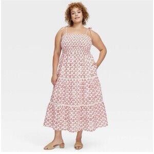 NWT ROLLER RABBIT x TARGET 100% COTTON RED FLORAL SMOCKED TIERED MAXI DRESS XXL